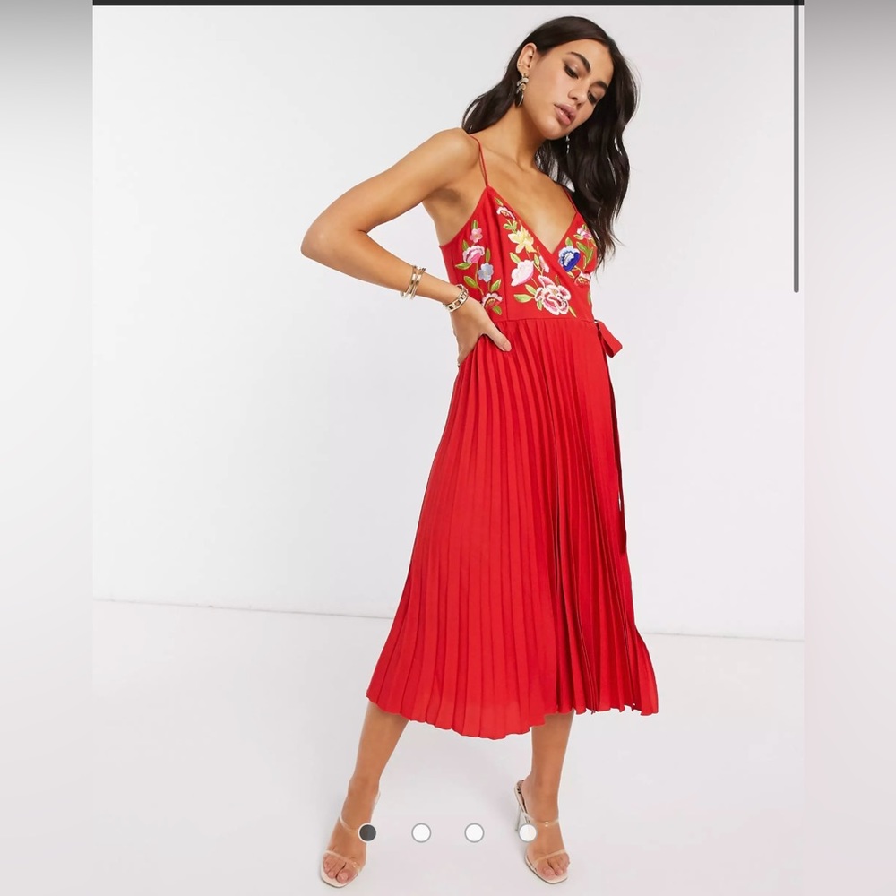 COPY - Red embroidered ASOS midi wrap dress